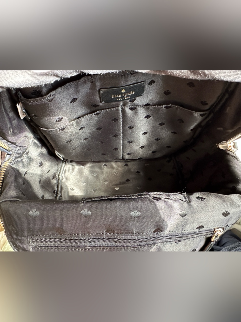 kate spade chelsea black and white apple print nylon backpack - Picture 15 of 15